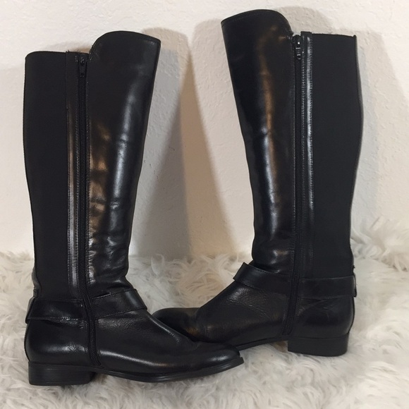 LIZ CLAIBORNE Boots Black Leather Zipper & Buckle - Picture 6 of 9